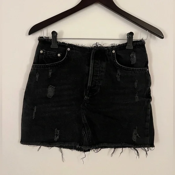 BDG urban outfitters distressed denim raw hem black skirt - Picture 1 of 5